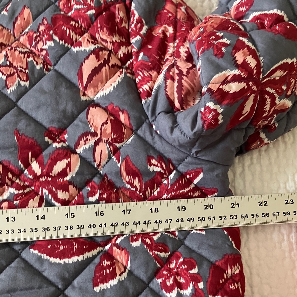 Rachel Zoe quilted collarless patch pocket jacket, floral, wine red & grey L - Picture 9 of 12